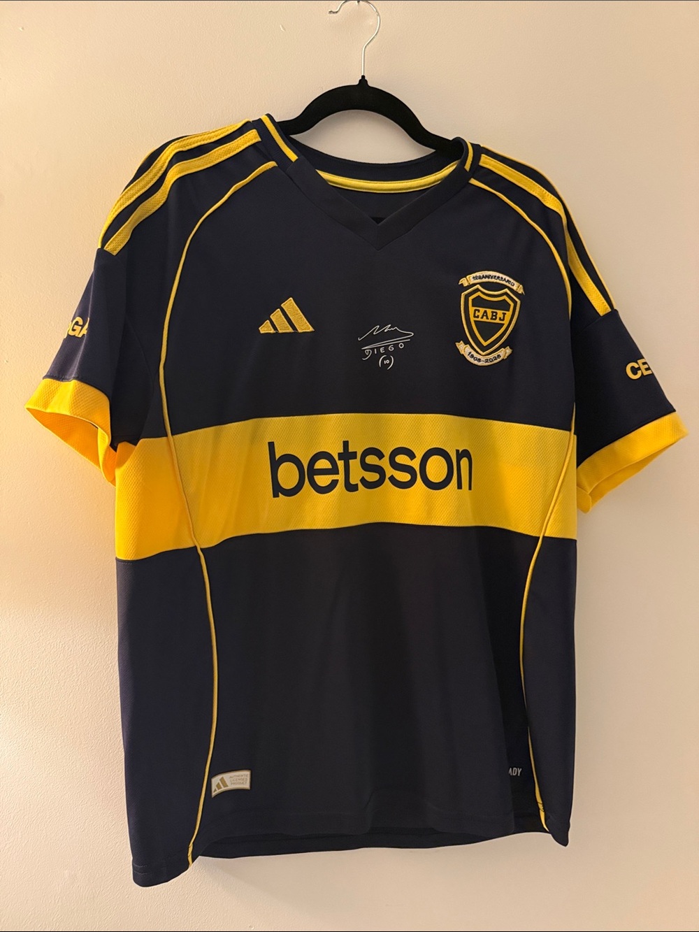 adidas Navy and Yellow Boca Juniors Short-Sleeve Soccer Jersey